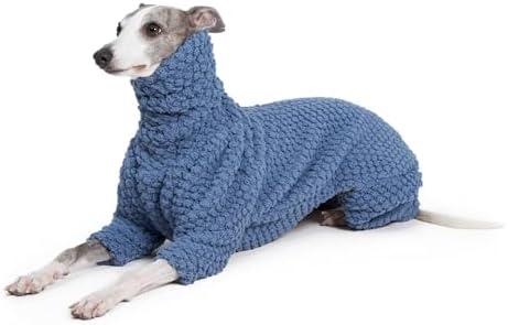 ESCCBOO Fluffy Soft Fleece Jumper Pyjamas for Italian Greyhound Whippet Lurcher Galgo Dogs, Turtleneck Warm Fleece Dog Onesie, Coat, Jammies, Jumpsuit, Romper (Blue, Medium)