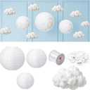Baquler 3 Pcs White Paper Lanterns with Fiber 3D Clouds Decorations Multi Size 300g Polyester Filling for Ceiling Hanging DIY Clouds Ornament Round Paper Lanterns for Room Birthday Wedding Baby Shower