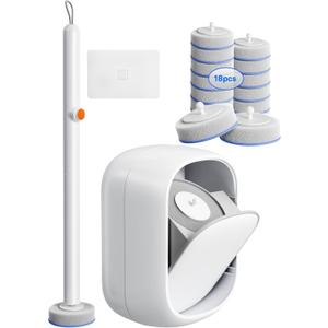 Disposable Toilet Cleaning System - Toilet Wand Kit with 18 High-Performance Refills, Wall Mounted Brush and Holder for Deep Cleaning Bathroom (Brush + 18 Refills)