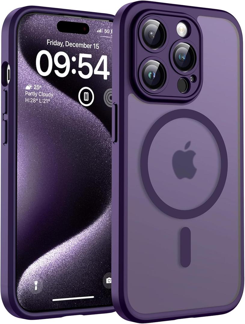 TOCOL for Phone 15 Pro Max Case, Compatible with Magsafe Charger, Full Camera Protection, Drop Protection, Translucent Matte Phone Case for iPhone 15 Pro Max 6.7 inch (Midnight Purple)