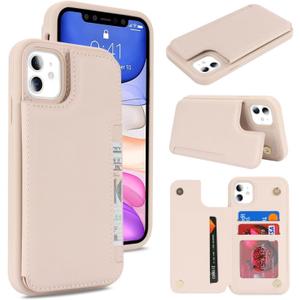 iCoverCase Compatible with iPhone 11 Case with Card Holder, Wallet Phone Case for Women Men RFID Blocking PU Leather Protective Case 6.1 Inch (Beige)