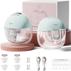 NCVI Wearable Breast Pump Hands Free, Portable Electric Breastfeeding Pump with 1400mAh Battery, Quiet Operation, Smart LED Display, 4 Modes & 9 Levels, 19/21/24mm Flanges, 2 Pack, Green