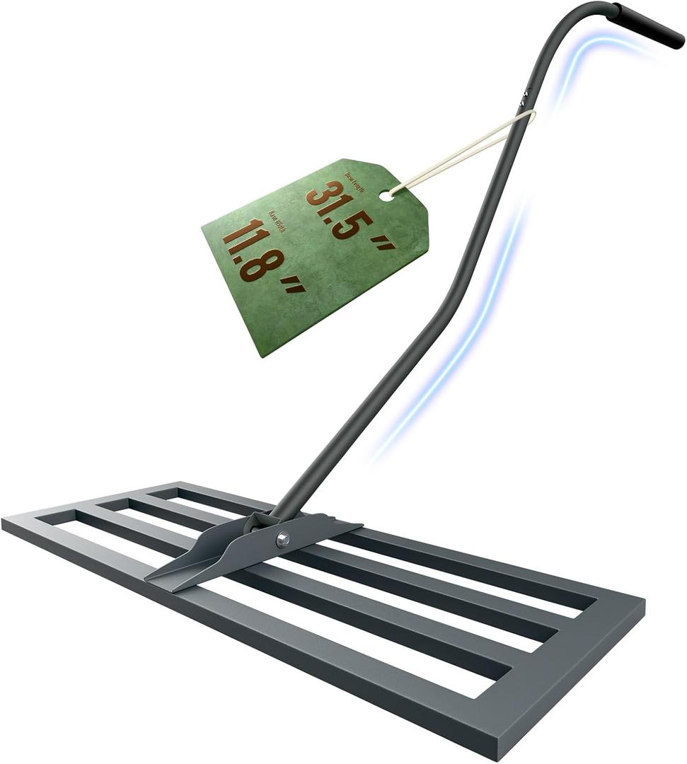 Lawn Leveling Rake 31.5"x11.8", Heavy Duty Ground Leveler with Ergonomic Back-Saving Handle, Turf-Safe Closed Base for Dirt, Sand & Topsoil Dressing, Ideal for Yard Renovation
