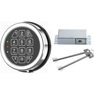 Gun Safe Lock Replacement Solenoid Lock with 2 Override Keys Chrome Digital Keypad DIY Safe Electronic, Reset Cable, Circuit Board Lock