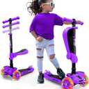 Hurtle 3-Wheeled Scooter for Kids - Wheel LED Lights, Adjustable Lean-to-Steer Handlebar, and Foldable Seat - Sit or Stand Ride with Brake for Boys and Girls Ages 1-14 Years Old (Purple)