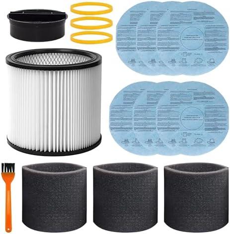 Filter Replacement 90304, 90107 dry filter, 90585 Foam Sleeve Fit for shopvac 90304, 90350, 90333,903-04-00, 9030400,5 Gallon Up Wet/Dry Vacuum Cleaners, 15 Pack