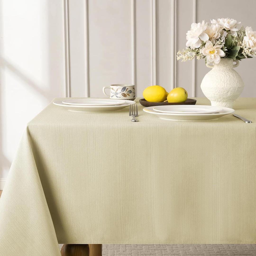 Softalker Jacquard Rectangle Tablecloth - Geometric Line Damask Table Covers Waterproof Stain Resistant Washable Polyester Table Cloths for Indoor & Outdoor(60 x 84 inch,Khaki)