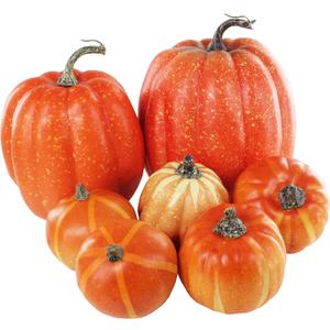 Winlyn 7 Pcs Assorted Artificial Orange Pumpkins Harvest Decorative Foam Pumpkins for Farmhouse Rustic Fall Thanksgiving Halloween Tabletop Centerpiece Mantel Shelf Kitchen Decoration