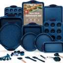 BAKKEN Kitchen Baking Pan Set - Nonstick Coating, Carbon Steel Bakeware Sets with Blue Silicone Handles, Baking Kitchen Essentials, PFOA, PFOS, PTFE Free, Oven Safe Tray (Up To 450 F), Set of 18