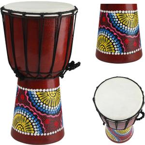 Wood Djembe Drum, 6.5'' x 12''Carved Mahogany African Drums with Goatskin Drumhead, West African Styled Professional Djembe Hand Drum for Kids and Adults Beginners