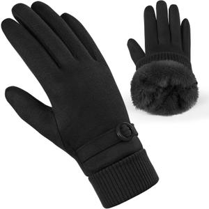 Cold Weather Womens Gloves, Winter Gloves for Women Thermal Warm Fleece Lined, Touchscreen Gloves for Christmas Gifts (Medium, Black)