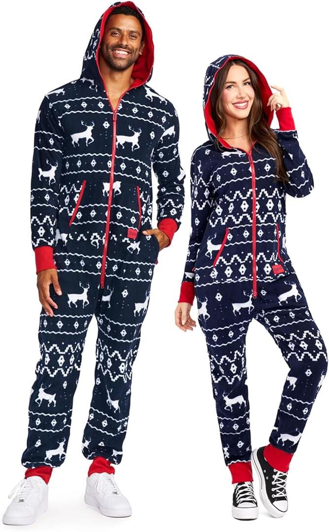 Unisex Adult Christmas Onesies Matching Holiday Jumpsuits with Convenient Pockets M