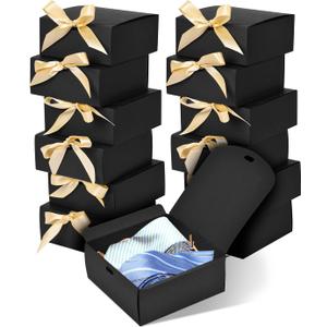 WLUSEAXI 12pack Small Gift Boxes with Lids for Presents, 4.5''x4.5''x2'' Black Gift Boxes with Ribbons, Party Gift Boxes for Packaging Wedding, Present, Birthday, Holiday, Galentine's Day