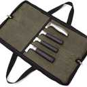 Knife Roll,Heavy Duty Knife Bag,Waxed Canvas knife Case with 4 Slots for Knives & Kitchen Tools,Chef Knife Bag with Handle.Portable Knife Roll Bag for Stroage Home Traveling Camping.Case Knives Pouch (Green)
