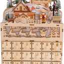 Clever Creations Wooden Christmas Advent Calendar, Countdown to Christmas, LED Holiday Decoration, Battery Operated, Reindeer Village