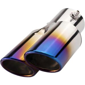 Car Dual Exhaust Tip, 2.5" Stainless Steel Straight Muffler Tailpipe Accessories, Bolt-on Bevel Port Exhaust Tip Modification, Universal for Most Cars (Baked Blue)