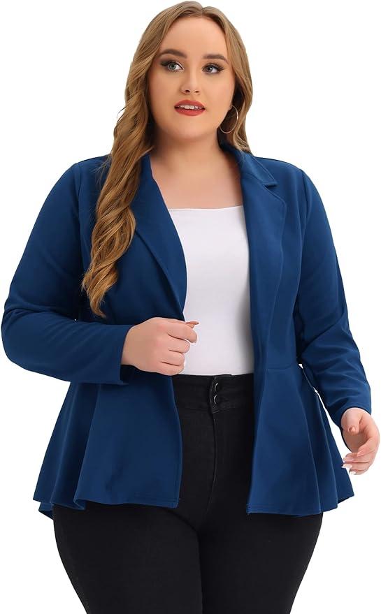 Agnes Orinda Women's Plus Size Blazer Notch Panel Work Business Casual Outfits Dressy Suit Jacket Peplum Blazers, Size 1X