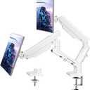 Dual Monitor Mount for 2 Monitors up to 32 inches, Height Adjustable Gas Spring Double Monitor Stand, Two Display Desk Mount Holder, Each Monitor Arm Holds Max 22lbs, VESA Mount, White, Freelift Pro