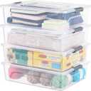 Plastic Storage Bin with Lid, Stackable Design, Clip Box for Crafts, Supplies and Office Items Container (4 Pack 10 Quart)