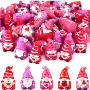 AceOrbit 50 Pcs Mini Valentine's Day Gnome Figurine Heart Miniature Resin Gnomes Decor Tiny Dwarf Gnomes Gifts for Women Anniversary Bride Show Wedding Decorations Garden Ornament to Hide