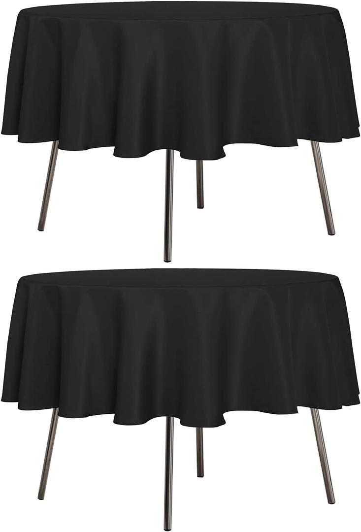 sancua 2 Pack Round Tablecloth 60 Inch Black, Stain and Wrinkle Resistant Table Cloth - Washable Polyester Table Cover for Dining Tables, Buffet Parties and Camping