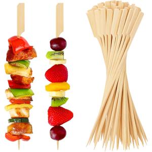 Bamboo Skewers for Appetizers, [10 Inch, 200PCS] Long Cocktail Picks Fancy Toothpicks for Appetizers, Flat Paddle Wooden Skewers Food Sticks for Party Drinks Fruit Charcuterie