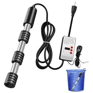 Pool Heater, 1500W Immersion Water Heater with Digital Timer & Thermostat, Portable 304SS Submersible Heater for Bucket, Bathtub, Pool, Camping, Auto Shut-Off, LCD Display