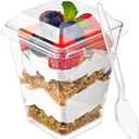 Zezzxu 25 Pack 5 oz Plastic Dessert Cups with Lids and Spoons, Banana Pudding Cups with Lids Mini Dessert Shooters for Party Individual Yogurt Parfait Jello Fruit Trifle