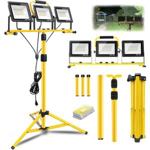 21000Lumen LED Work Lights with Stand: 3 Head Adjustable Work Light with Individual Switch - IP66 Waterproof Foldable Tripod Worklight with 16.4FT Cord for Indoor Outdoor Portable Lighting
