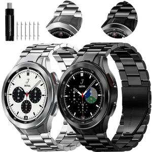 GOLDTOLUCK Compatible with Samsung Galaxy Watch 7 6 5 4 FE Band Pro Classic 43mm 47mm 45mm 40mm 44mm 42mm 46mm No Gap Classy Elegant Casual Men Women Metal Business Stainless Steel (43/47/45/40/44/42/46mm, Carbon Black&Silver)