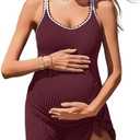 Summer Mae Ribbed Maternity One Piece Swim Dress Pregnancy Swimsuit with Built-in Bottom Swimwear Tie Knot Skirt Bathing Suit (Color: Wine Red) (Size: Medium)