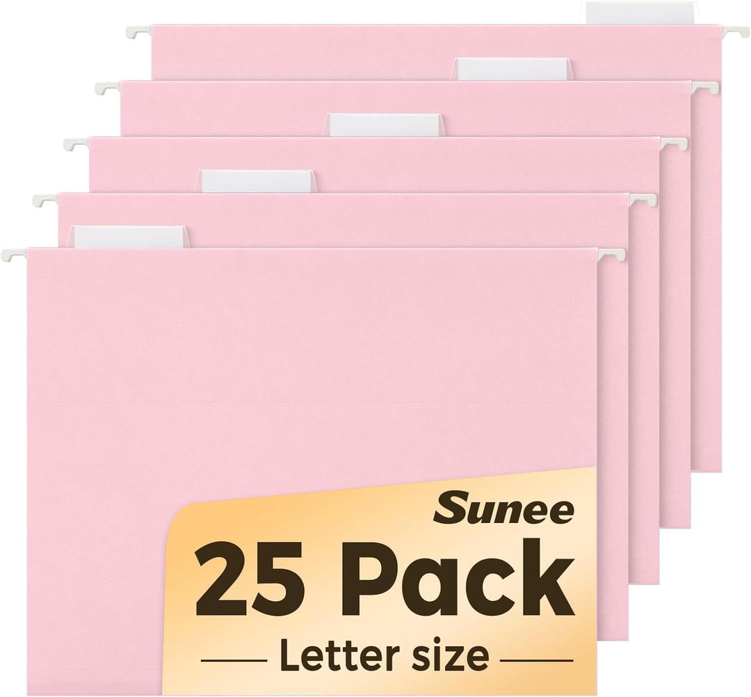 SUNEE 25 Pack Hanging File Folders, Pink Folders, Hanging File Folders Letter Size with 1/5-cut Tabs, Stay Organized for Your Home and Office Bulk File and Documents