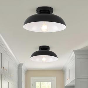 PAKOKULA 2 Pack Industrial Ceiling Light, Black Flush Mount Ceiling Light 12 Inch Kitchen Light Fixtures for Hallway Bedroom Entryway Porch Foyer Bathroom Laundry Room