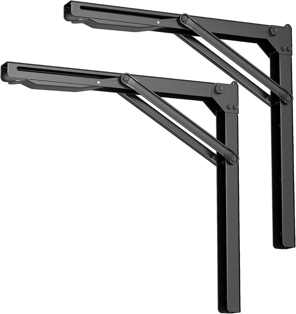 EVERHANGER 18 inch Folding Shelf Brackets for Garage, Heavy Duty Collapsible Shelf Bracket Steel Wall Mounted Table Brackets (Pack of 2, No Board)
