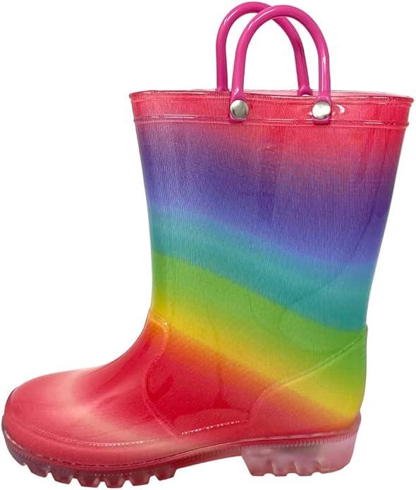 Hbxooxts Toddler Rain Boots Waterproof Rubber Kids Rain Boots for Girls and Boys with Fun Patterns and Easy-On Handles, Size 10 Toddler
