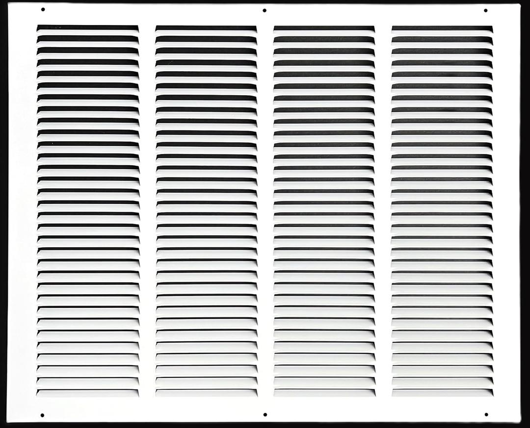 Fits 20x16 Duct Opening Stamped Steel Return Air Grille Vent Cover Grille for Sidewall and Ceiling in White Surface Dimensions: 21.75"W X 17.75"H (20" W x 16" H Duct Opening)