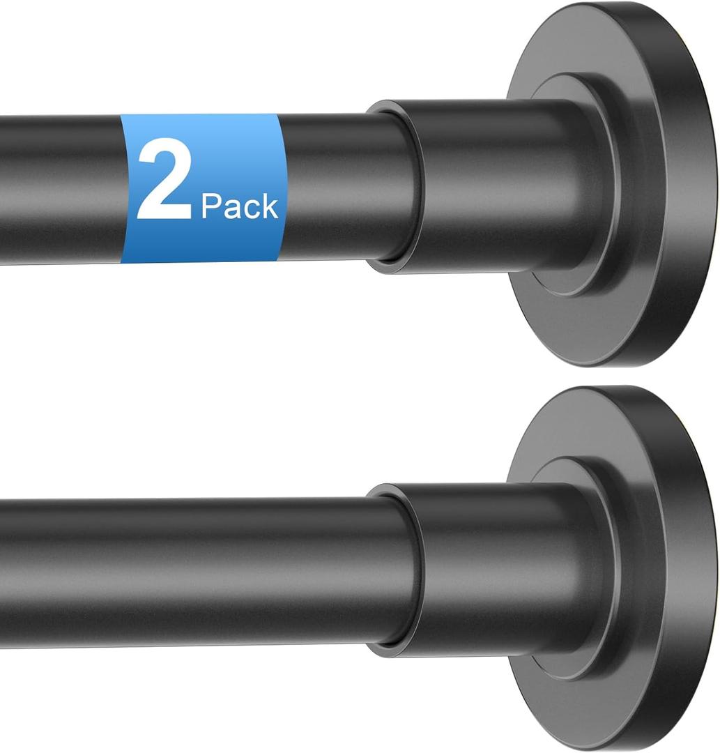 CorkLatta 2 Pack Black Shower Curtain Rod 31 to 43 Inch,1 Inch Diameter Adjustable Spring Tension Stainless Steel Telescoping Rod,Easy Install,No Rust