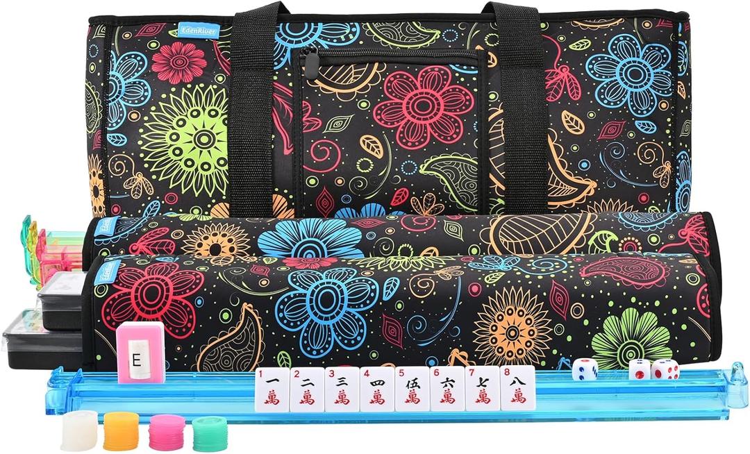 EdenRiver American Mahjong Game Set 166 Tiles 4 All-in-One Color Rack/Pushers Mahjong Set Mah Jong Set Complete Mah JoAmerican Mahjong Game Set ng Tiles Set with Neoprene Carrying Bag