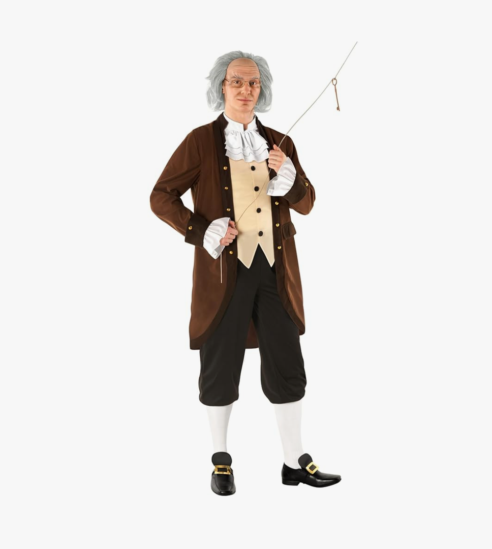 Morph Benjamin Franklin Costume With Wig Founding Fathers Costume Adult Colonial Outfit Men Ben Franklin Outfit Men, Size Large