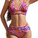AI'MAGE Women High Waisted Bikini Sets Tummy Control Swimsuits Two Piece Swim Suits 2025 V-Neck Halter Ruched Bathing Suits Size 2XL