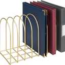 MyGift File Organizer for Desk, Brass Metal Wire Binder Holder with 8 Wide Slots, Vintage Arch Design Document Holder Rack for Home Office
