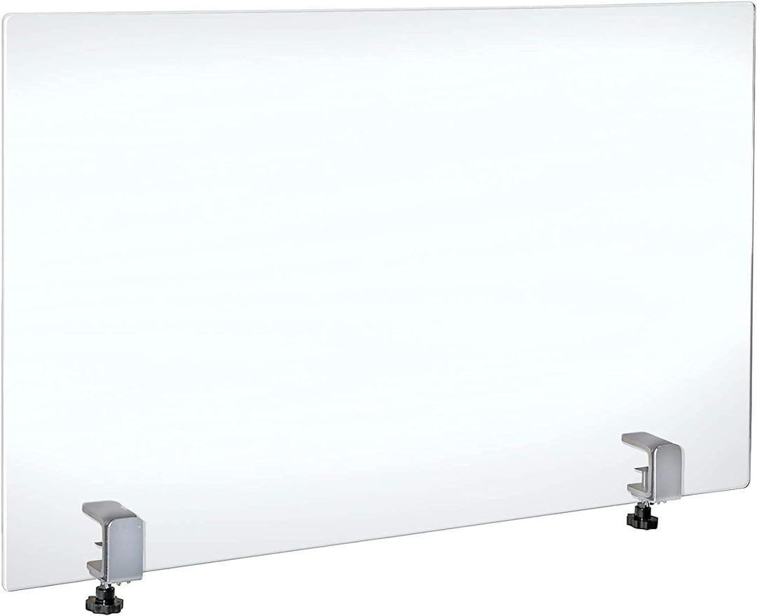 Azar Displays Protective Sneeze Guard for Counter and Desk with Clamp - Plexiglass Barrier (Pack of 1) - Acrylic Desk Shield with Metal Counter Edge Clamp. Plastic Shield for Desk, Clear (179756-187)