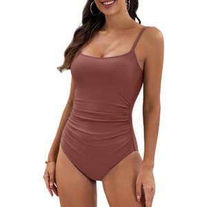 Eomenie Women's One Piece Swimsuits Tummy Control Ruched Bathing Suit 1 Piece Swimwear (Small, Blush Red)