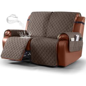 Ruaozz Waterproof Recliner Sofa Covers, 1-Piece Couch Covers for Reclining Couches Reclining Couch Cover Washable Furniture Protector with Elastic Straps Pocket for Kids Pets (Brown, XL 2 Seater)