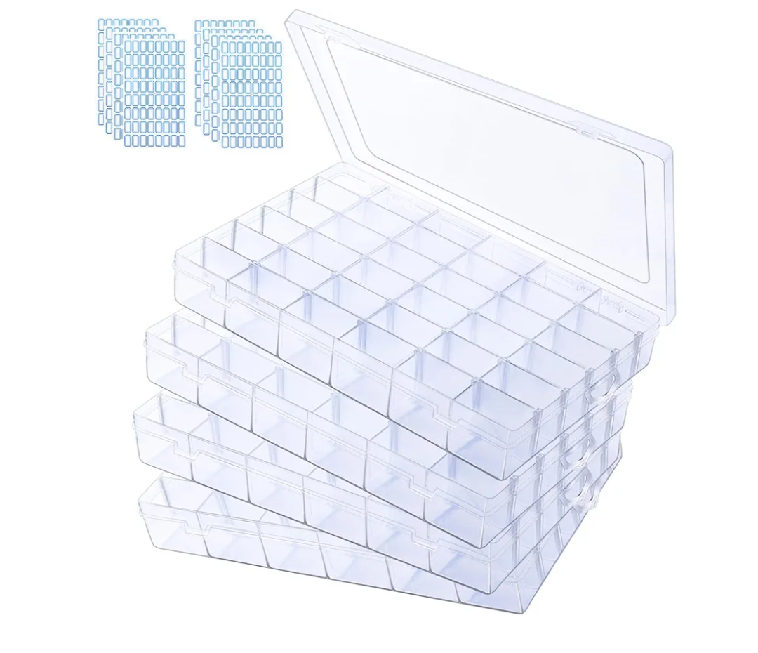 4 Pack Clear Plastic Organizer Box,24 Grids Clear Bead Storage Containers with Adjustable Divider,Clear Organizer Box for Bead Art DIY Craft Jewelry Fishing