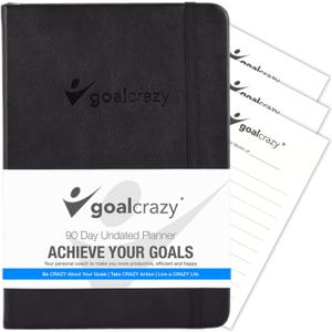 Undated Planner  90 Day Guided Journal & Productivity Organizer, A5 Daily & Weekly Planner 2025 2026 with Goal Setting, Habit Tracker, To Do List, Academic & Work Calendar, Leather Hardcover - Black