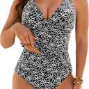 Blooming Jelly Womens Tummy Control Tankini Swimsuits V Neck High Waisted Bathing Suit Embroidery Two Piece Swimwear (Black), XXL