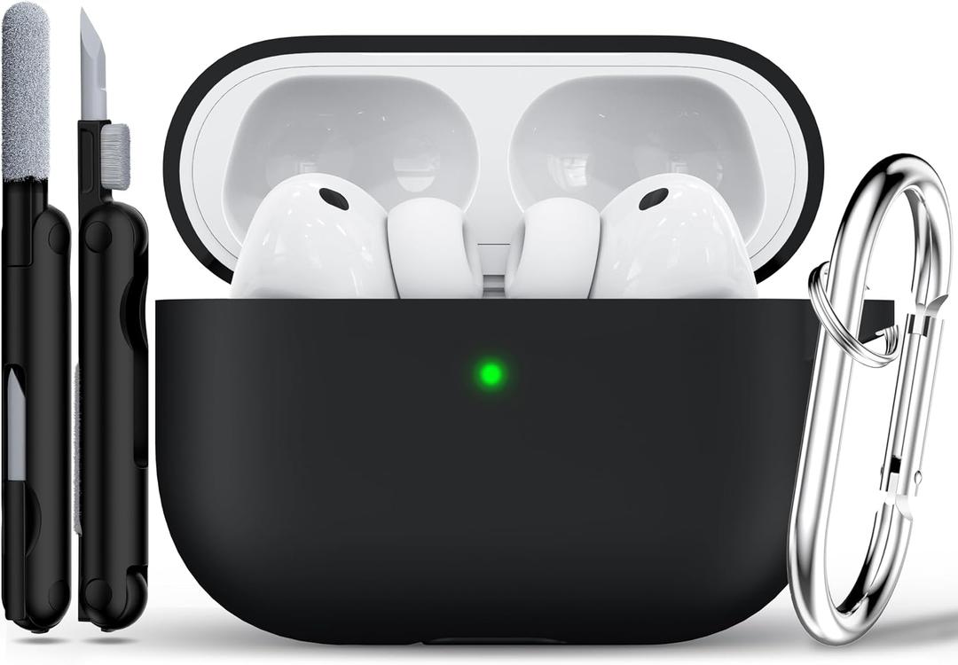 5 x RFUNGUANGO for AirPods Pro 3 Case 2025 with Cleaner Kit and Keychain, Soft Silicone Protective Cover for Apple AirPods Pro 3rd Generation Case, Support Wireless Charging, Black