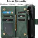 RANYOK Wallet Case for iPhone 15 (6.1 inch) with RFID Blocking Credit Card Holder, Premium PU Leather [Zipper Pocket] Flip Folio Wallet with Wrist Strap Kickstand Protective Case (Black Green)