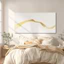 GAIDUOMAI Large Neutral Abstract Wall Decor Gold Line Art Hand Painted Contemporary White Wall Art for Living Room Modern Artwork for Bedroom Office 29x58 Inch